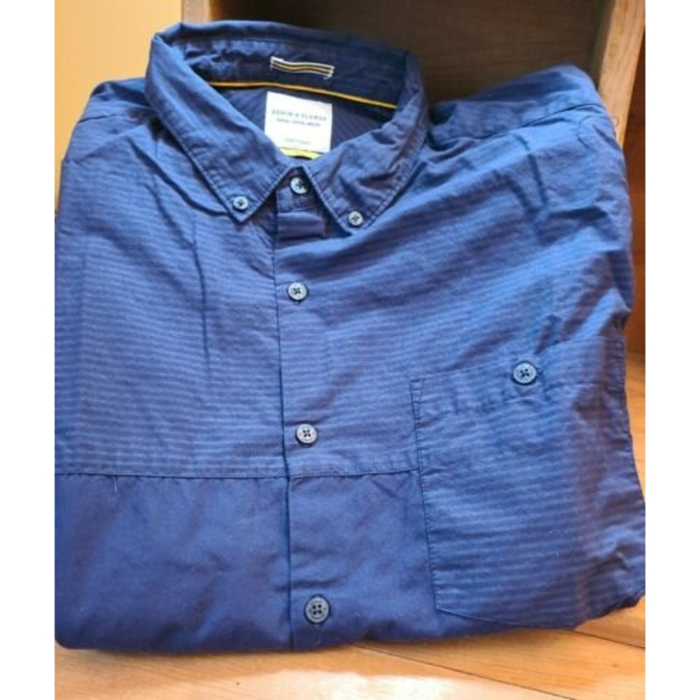 Denim & Flower Mens XL Slim Fit Ricky Singh Navy Short Sleeve Button Up